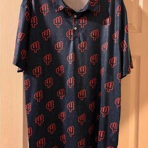 Men's Casual Navy Shirt with Red Cactus Design